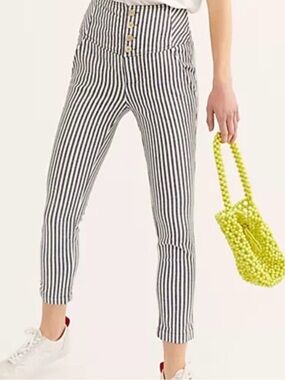 Free People Navy & White Vertical Stripe Pants